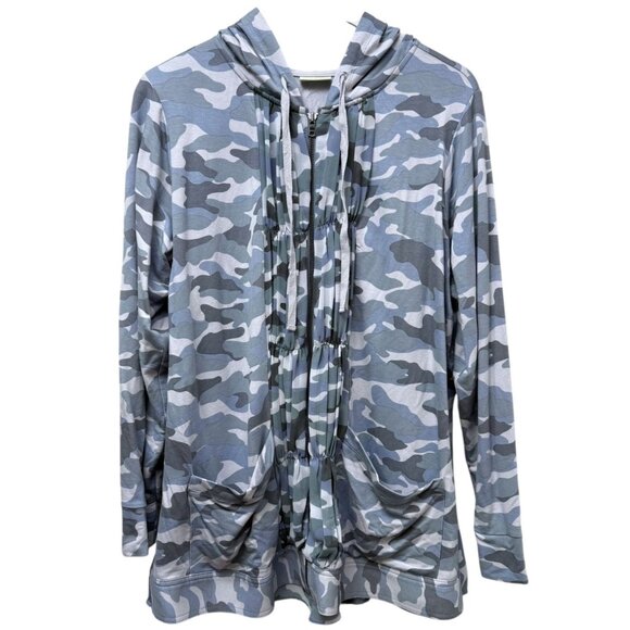 Logo Lori Goldstein Tops - LOGO Lori Goldstein Hoodie Plus Size 1X Gray Camo Zip Front Stretch Jacket Women